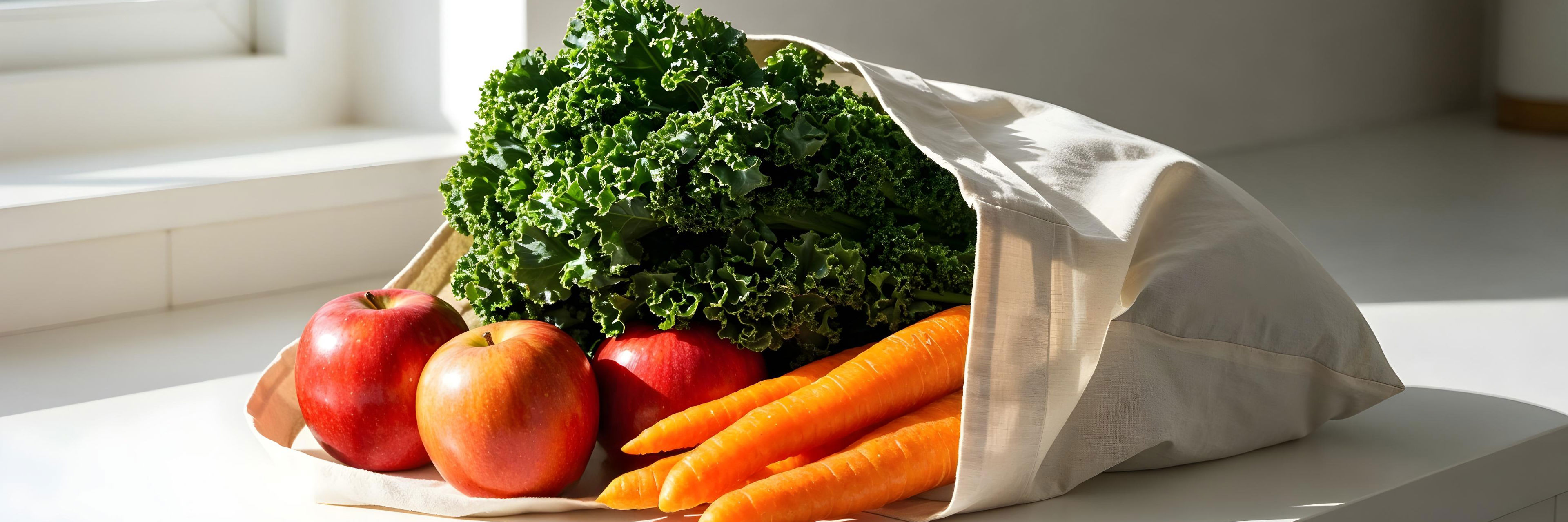 Pose med frisk frugt og grønt